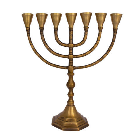 Classic Vintage Brass Gold Branch Menorah Gift Décor Jewish Base Pewter