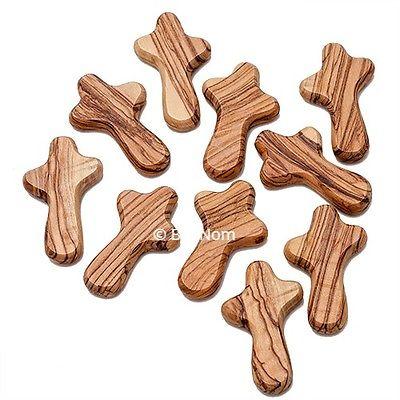Crucifixes & Crosses - Set Of 10 Handmade Small Cross Olive Wood From Jerusalem The Holy Land 2.5 Each