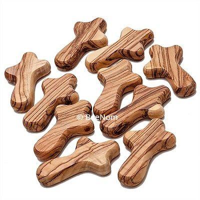 Crucifixes & Crosses - Set Of 10 Handmade Small Cross Olive Wood From Jerusalem The Holy Land 2.5 Each