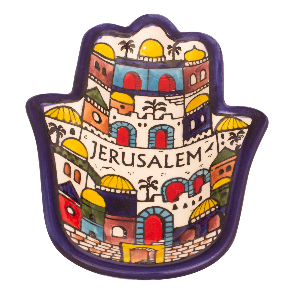 Decorative Hamsa Serving Plate Jerusalem Hand Made Armenian Ceramic