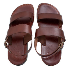 Men's Biblical Antique Style Sandals Genuine Camel Leather Wide Stripes from Jerusalem 6-13US
