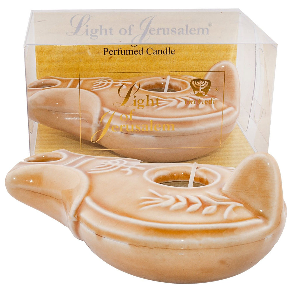 Vintage Biblical Antique Replica Herodian Brown Oil Lamp Clay Jerusalem 4 x 1.8"