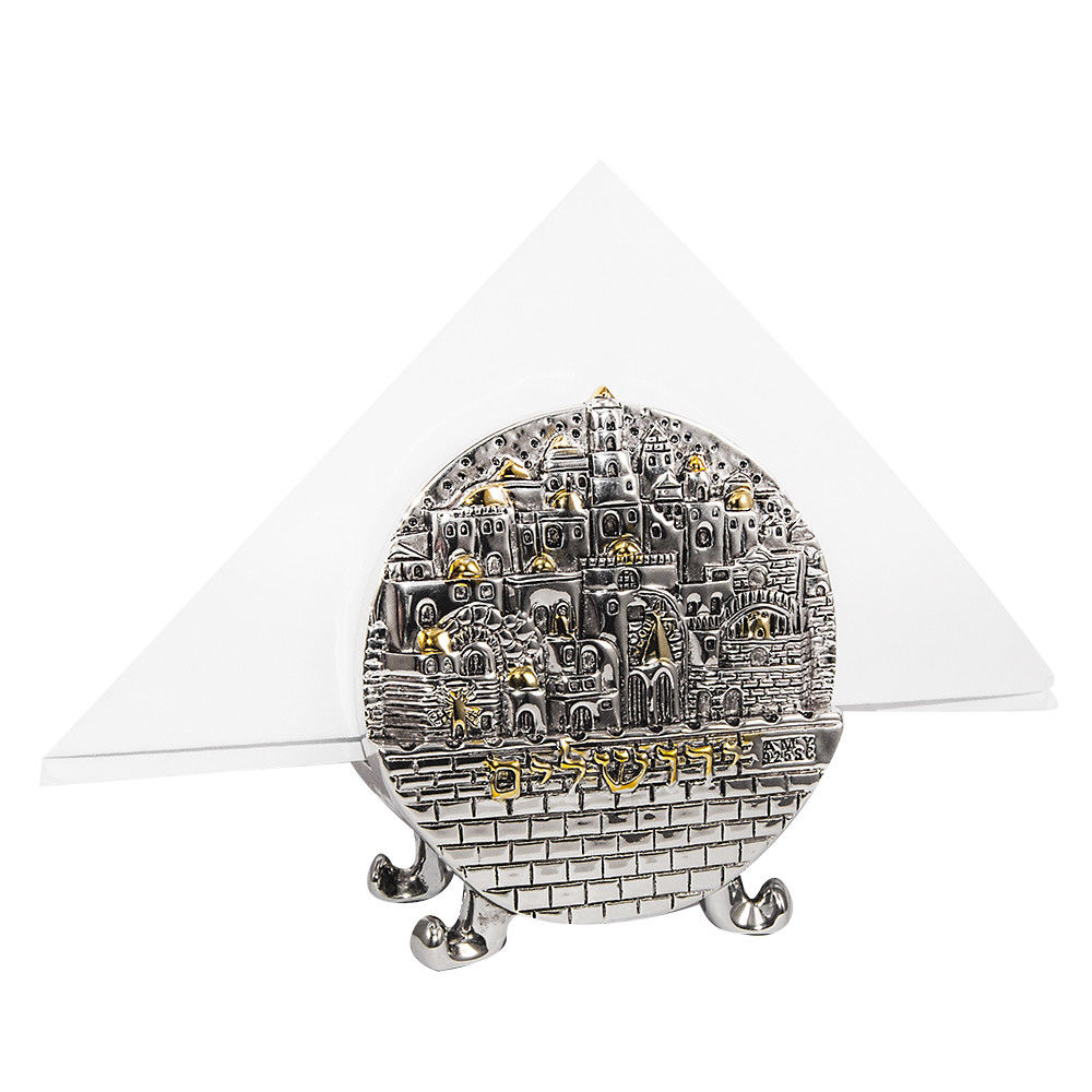 Napkin Holder Jerusalem Ornament Cotel 925 Silver plated Elctroforming 3.5"