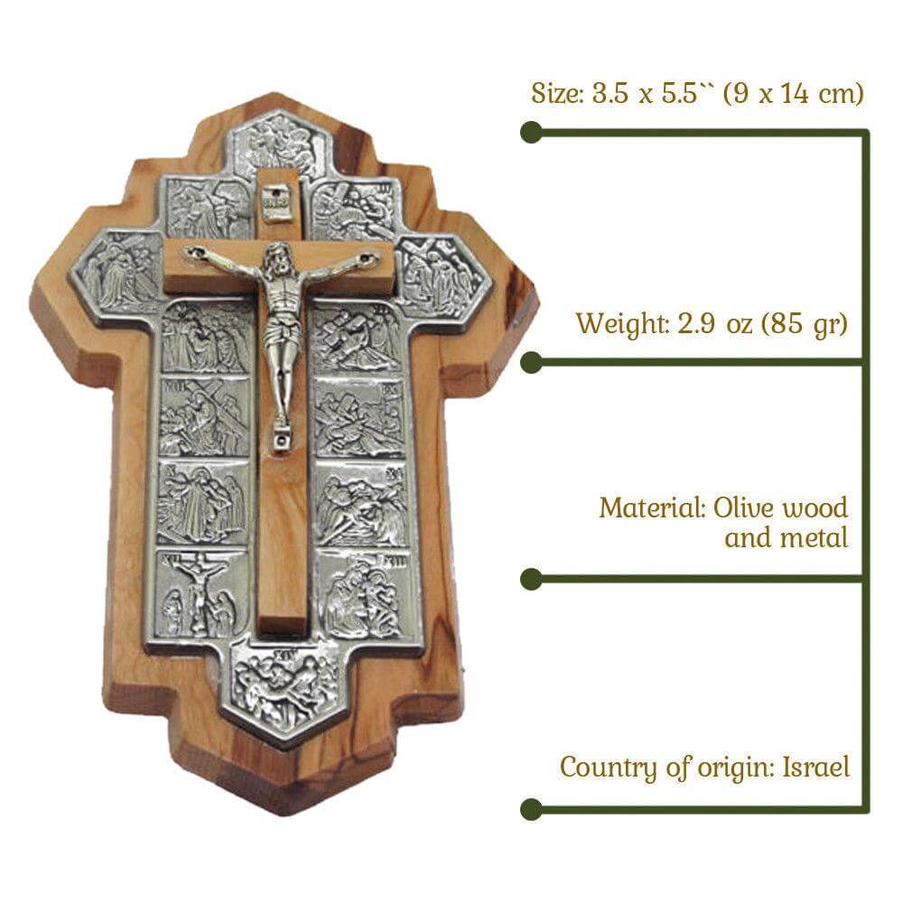 Cross Olive Wood Hand Made Fragment Via Dolorosa Jesus 14 Stations  6.4"/14 cm - Holy Land Store