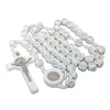 Image of White Rosary Beads Decorated with Cross Decor with Order of Saint Benedict 20"