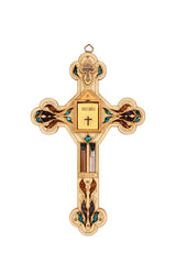 Handmade Wooden Christian Cross Ornament Holy Soil and Water Wall Décor