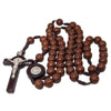 Image of Brown Rosary Beads Decorated with Cross Decor with Order of Saint Benedict 20"