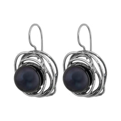 Handmade Sterling Silver Earrings w/Natural Black Pearl from Israel 1,27