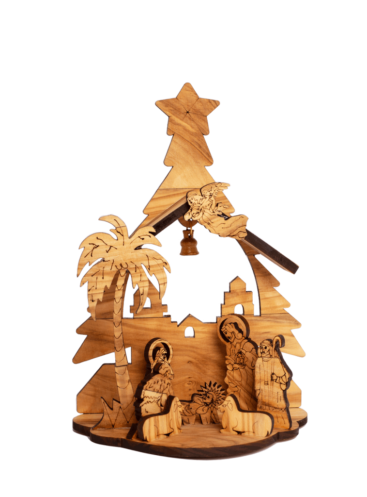 Christmas Nativity Carved Scene Natural Olive Wood Handmade Bethlehem -3