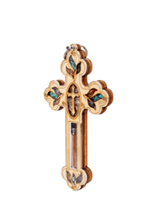 Handmade Wooden Cross w/ Holy Soil Vial Colourful Gemstones 5.5