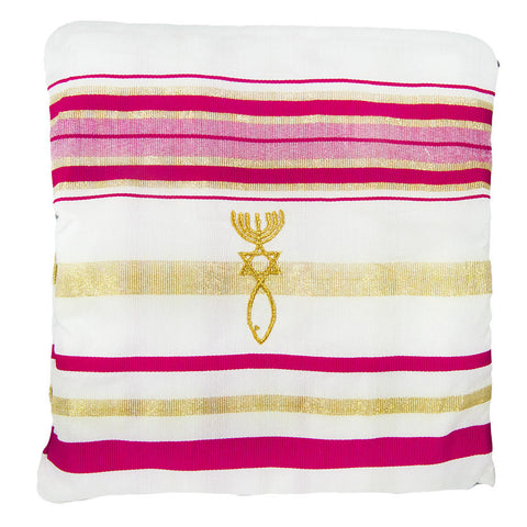 Messianic Tallit Prayer Shawl Talit Pink & Gold Stripes with Talis Bag 72" x 22"