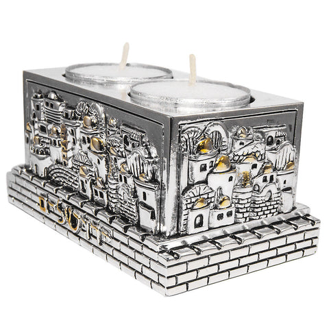 Shabbat Candle Holder Jerusalem Candlestick Silver Plated Elctroforming 4,2x2,5"