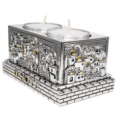 Shabbat Candle Holder Jerusalem Candlestick Silver Plated Elctroforming 4,2x2,5
