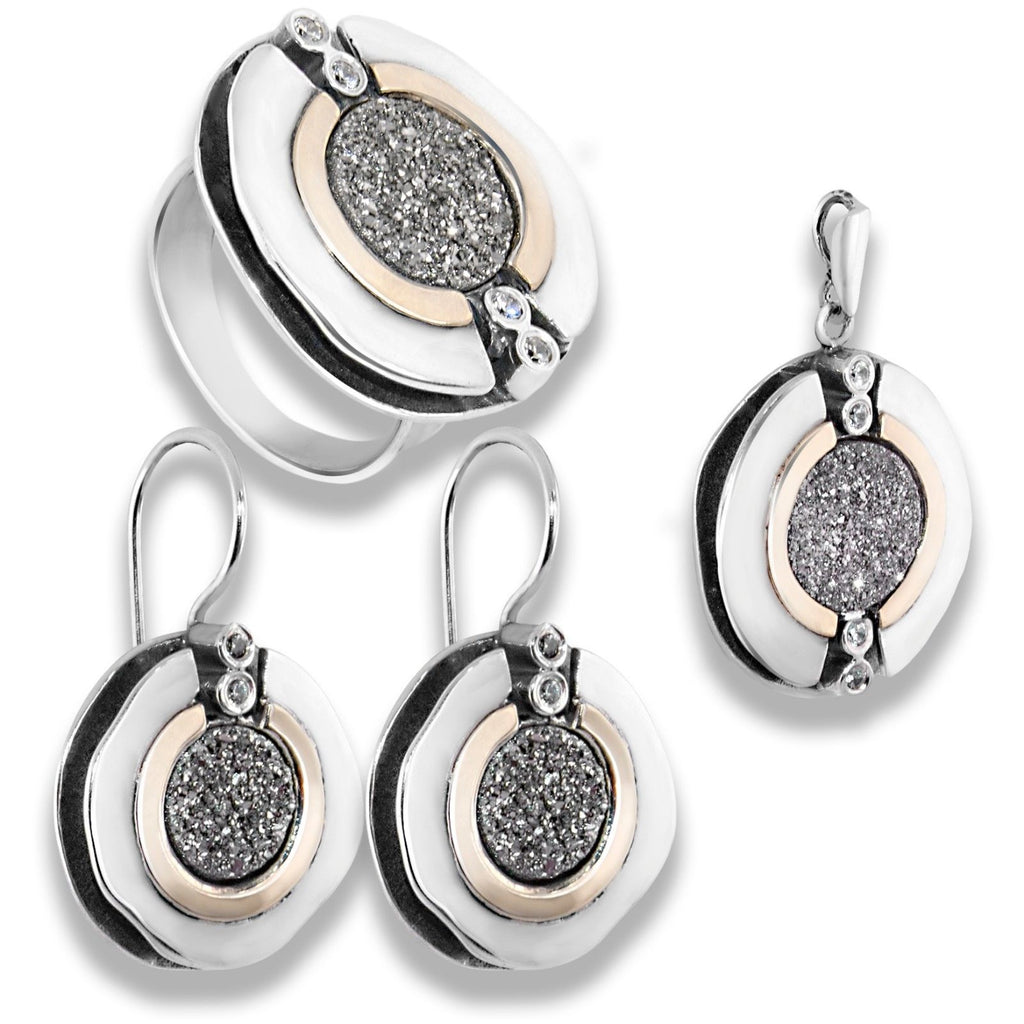 Silver Jewelry Set Necklace Pendant Earrings Ring