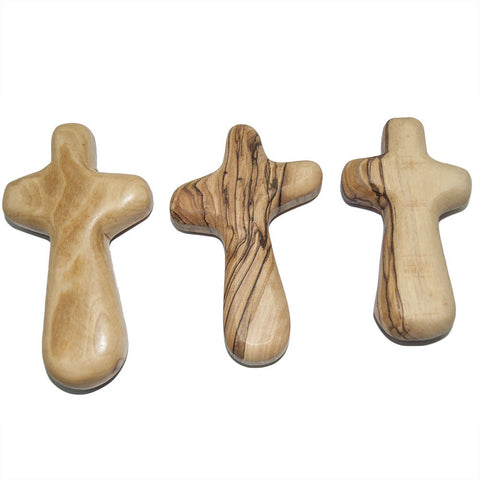 Set of 3pcs Crosses of Olive Wood Hand Made From Bethlehem Holy Land 3.5''- 4.5"