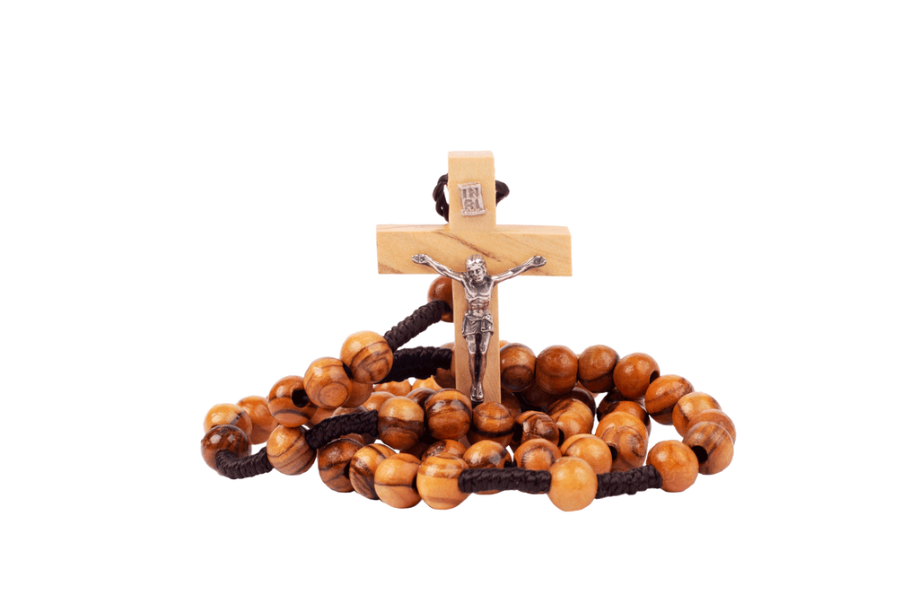 Catholic Rosary Beads Olive Wood Сrucifixion Handmade Necklace Bethlehem
