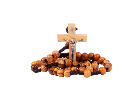 Catholic Rosary Beads Olive Wood Сrucifixion Handmade Necklace Bethlehem