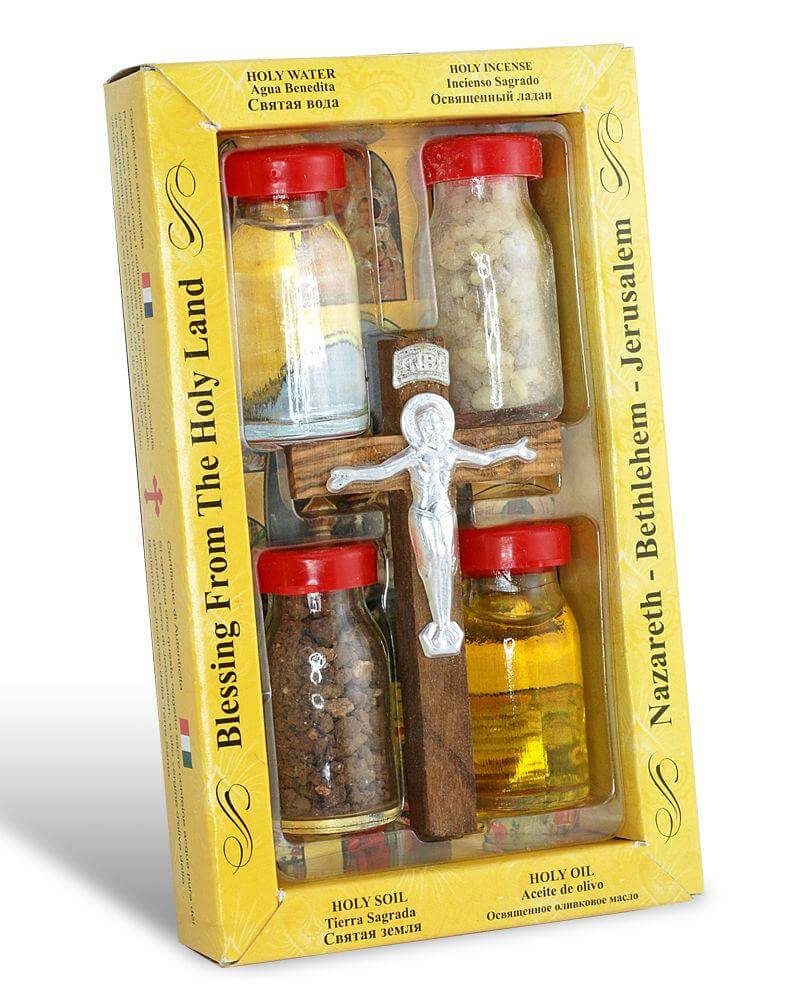 Blessing Set Holy Oil From Holy Land Pure Water Earth Insence Cross 4.