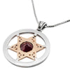 Image of Pendant Magen David Priestly Blessing w/Garnet Stone Sterling Silver & Gold 4K Jewelry