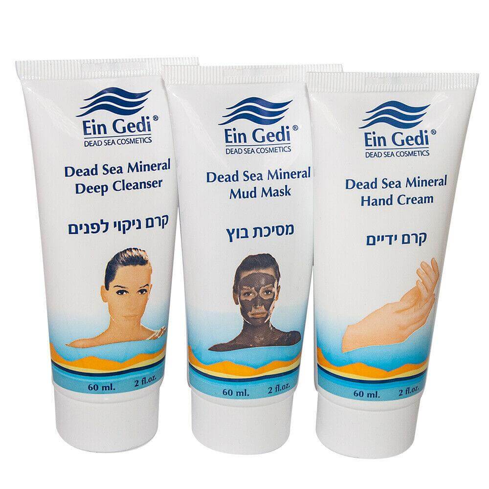 3 pcs Set of Ein Gedi Dead Sea for Women Black Mud Mask, Hand Cream & Deep Cleanser (60 ml)