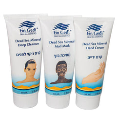 3 pcs Set of Ein Gedi Dead Sea for Women Black Mud Mask, Hand Cream & Deep Cleanser (60 ml)