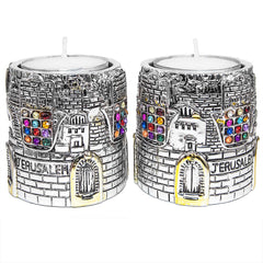 Shabbat Candle Holder Candlesticks Silver Plated Hoshen 12 Tribes Israel 4.2''