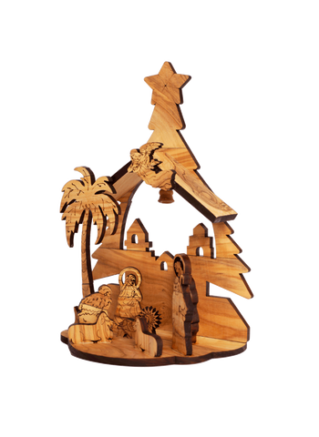 Christmas Nativity Carved Scene Natural Olive Wood Handmade Bethlehem -4