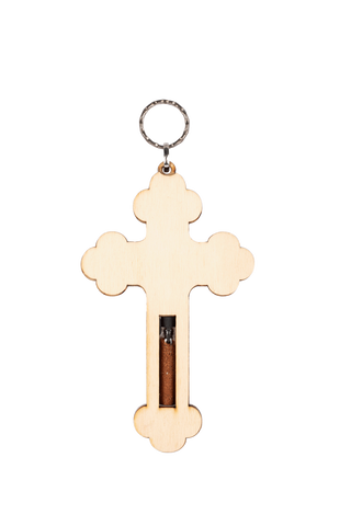 Handmade Wooden Cross w/ Holy Soil Vial Colourful Gemstones Jerusalem-3