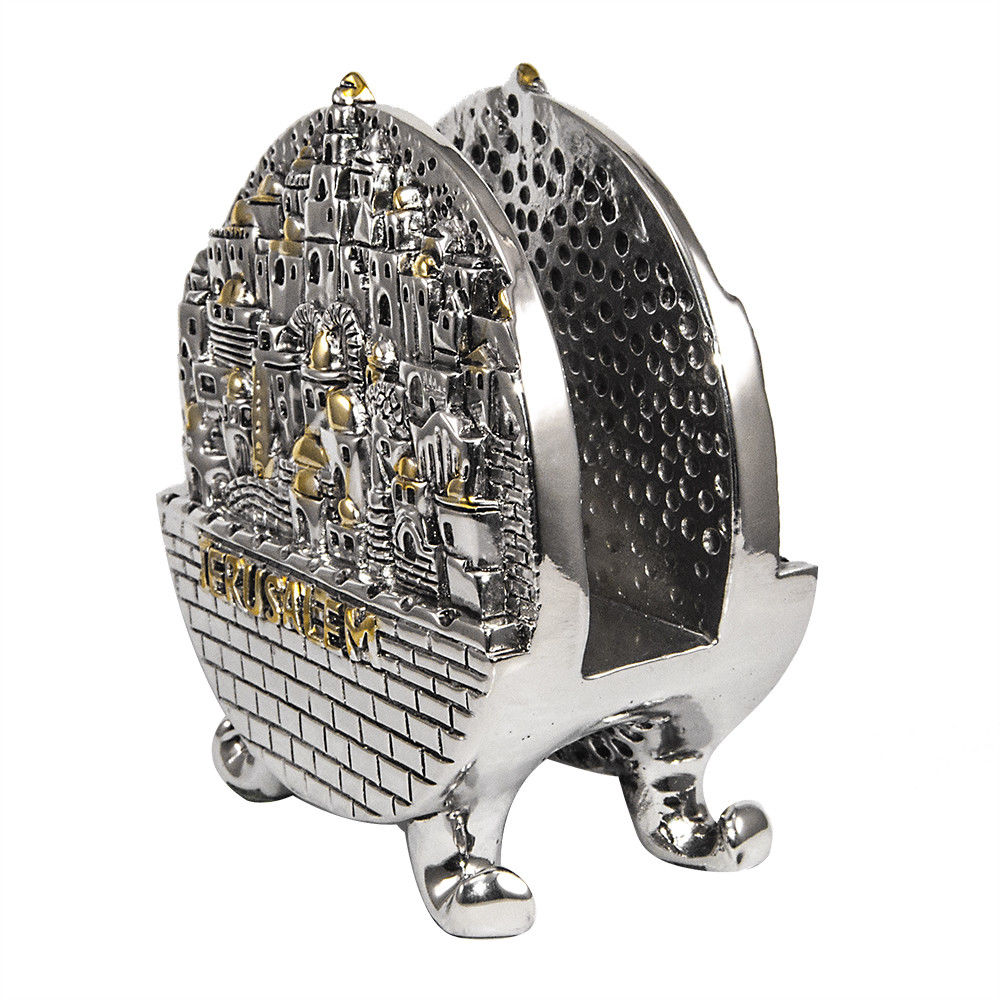 Napkin Holder Jerusalem Ornament Cotel 925 Silver plated Elctroforming 3.5"