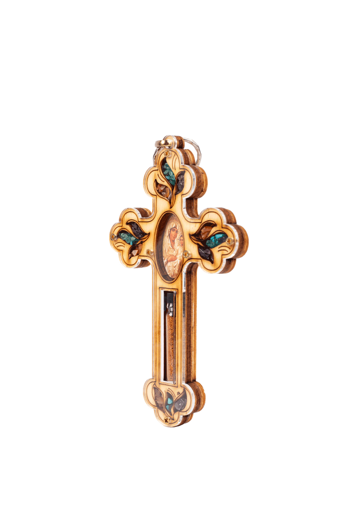 Handmade Cross with Semi-Precious Stones  and Holy Soil from Jerusalem 5.5 inch-4