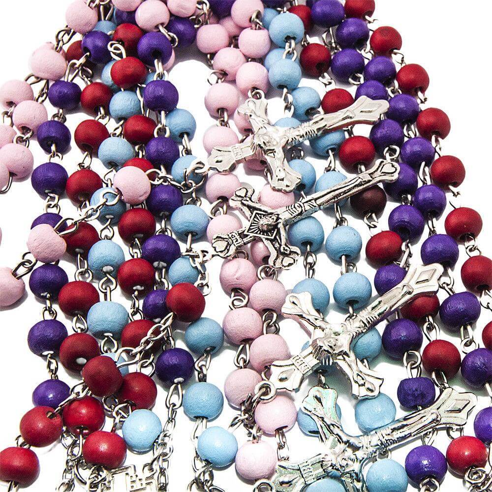 4 pcs Multicolored Scented Rosary Beads with Jerusalem Cross and Crucifix 20"