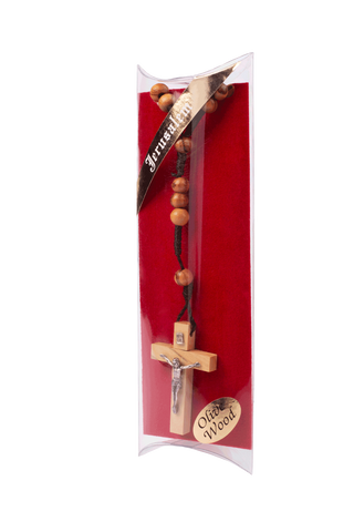 Catholic Rosary Beads Olive Wood Сrucifixion Handmade Necklace Bethlehem 15.5"-1