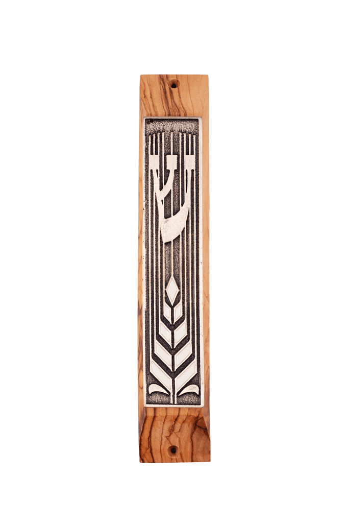 Olive Wood Door Mezuzah Case Menorah Shema Israel Handmade Jerusalem