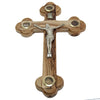 Image of Wall Cross with Crucifix and Vessels with Holy Soil from Jerusalem Olive Wood, 13 cm/5.2 inc