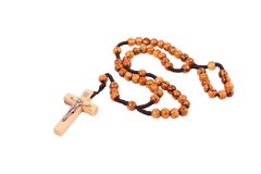 Catholic Rosary Beads Olive Wood Сrucifixion Handmade Necklace Bethlehem 15.5"