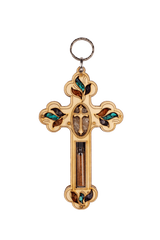 Handmade Wooden Cross w/ Holy Soil Vial Colourful Gemstones Jerusalem